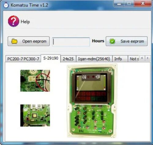 Komatsu Time v1.2 software for Komatsu industrial equipment instrument cluster