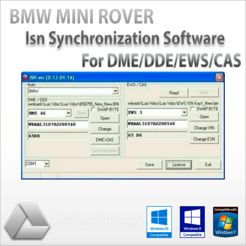 bmw mini rover isn synchronisation software für dme/dde/ews/cas sofortiger download