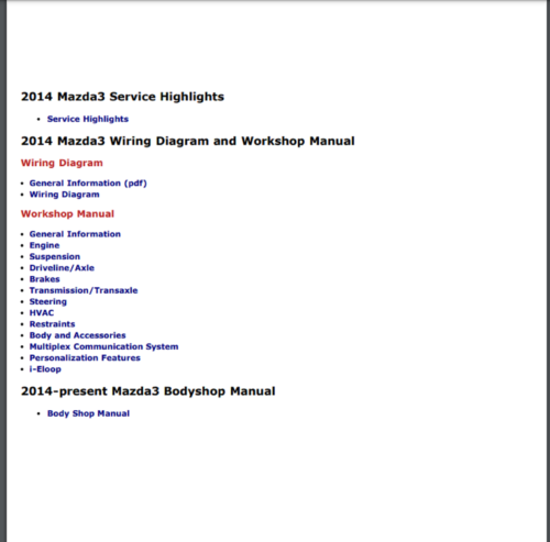 mazda 3 2014 2018 workshop manual & wiring diagrams